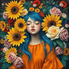 Blooming Beauty: A Woman Adorned with Flowers for Women's Equality Day