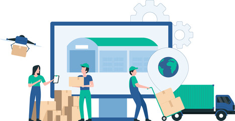 Technology Driven Warehouse Operations for Inventory Control. illustration. PNG image. Illustration