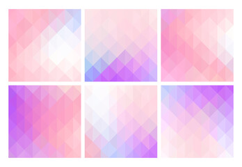 Obraz premium Collection of geometric polygonal square backgrounds, pink, purple, blue, white triangle vectors, mosaic banners set 