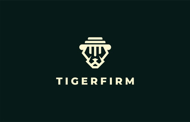 Logo tiger or panther head Pillar law, justice and judge. Lawyer, law firm, justice. Editable file