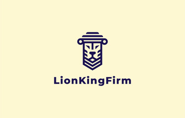 Logo Lion head and Pillar law, justice and judge. Lawyer, law firm, justice. Editable file