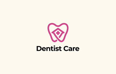 Logo Dentist, Home and love Shape line concept. Home care, Medical and Dental care. Editable file