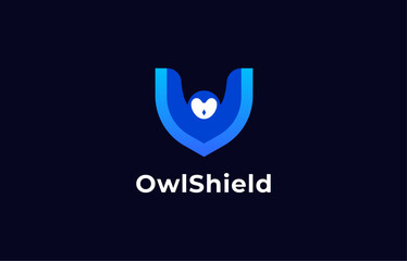 Logo Owl wings with shield shape concept. Protection, security, technology. Editable file