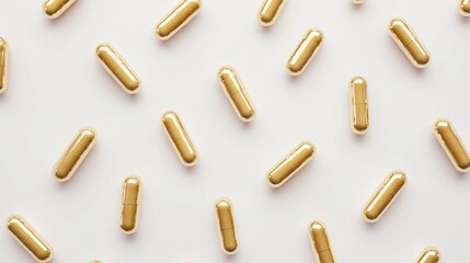 Isolated capsules arranged on a clean white background, emphasized with soft lighting, leaving ample space for text
