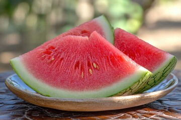 Large juicy ripe red watermelon slices , ai