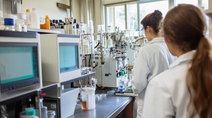 Scientific Research Laboratory with Technicians Conducting Experiments