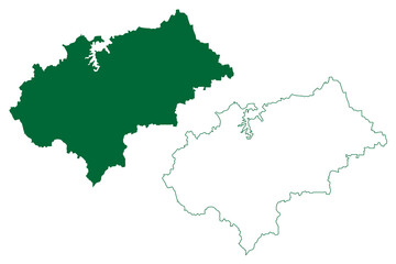 Chikmagalur district (Karnataka State, Republic of India, Mysore Division) map vector illustration, scribble sketch Chikkamagaluru map