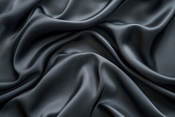 Fototapeta premium Black gray satin dark fabric texture luxurious shiny that is abstract silk cloth panorama background with patterns soft waves blur beautiful , ai