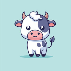 Cute Cow Standing Cartoon Vector Icon Illustration. Animal Nature Icon Concept Isolated Premium Vector. Flat Cartoon Style