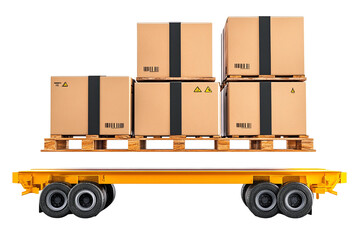 Stacked cardboard boxes on a yellow palle