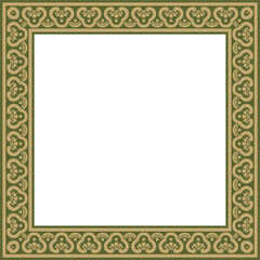 Vector golden with green Chinese rectangle, frame. Square ornaments of oriental peoples, korea, taiwan, china, hong kong, indonesia