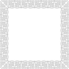 Vector black contour square Kazakh national ornament. Ethnic pattern of the peoples of the Great Steppe