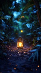 A glowing firefly leads the way through a dark forest