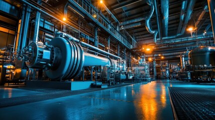 Obraz premium Massive Industrial Machinery in a Dimly Lit Factory