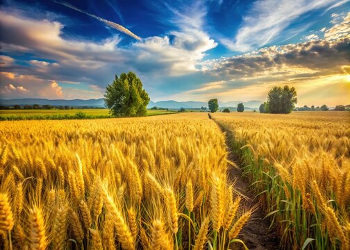 Golden wheat fields stretch towards the horizon in the fertile Punjab region, located in northwestern India, bordered by Pakistan and the Himalayan foothills.
