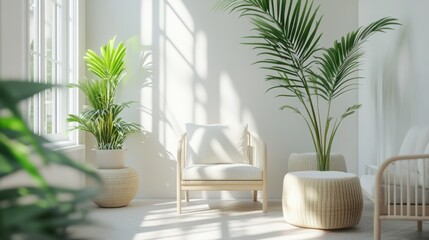 Fototapeta premium cozy indoor spaces with natural light, comfortable seating, and greenery