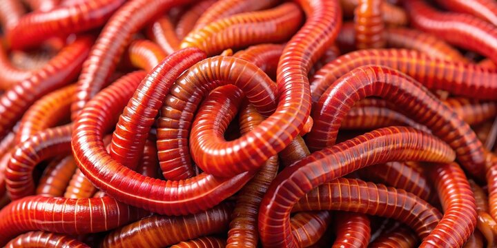 Red, Elongated Worms Used As Aquarium Fish Food, Shown Magnified To Display Their Segmented Bodies And Feathery Appendages.