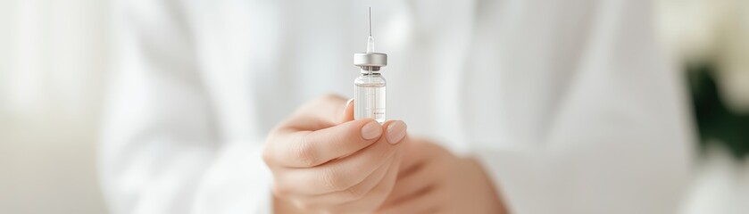 Close up of a medical professional s hand holding a syringe and preparing for an injection or