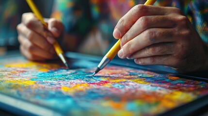 Artist Painting on Digital Tablet with Stylus