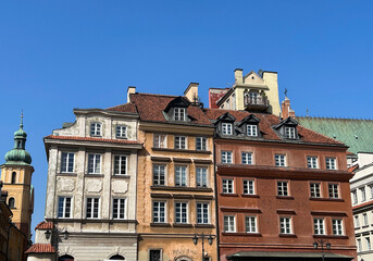 Fototapeta premium View of the houses in the old town on a day. Close-up. Warsaw. Poland.