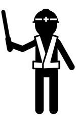 赤色灯をもって交通誘導する作業員、安全標識・危険・注意喚起のピクトグラム