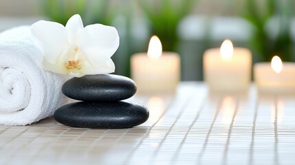 Spa Relaxation with Orchid, Stones, and Candles
