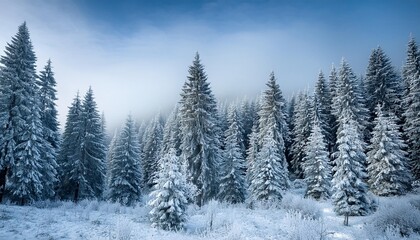 Fototapeta premium Frost-covered evergreen forest