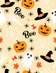 Halloween pattern on a light orange background.
