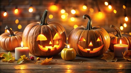 * Glowing jack-o-lanterns with soft golden light and a sense of warm welcoming