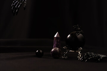crystal, sphere and spiders Halloween scene.