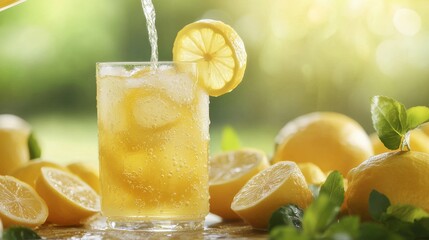 Fototapeta premium Refreshing Lemonade with Lemon Slices and Mint Leaves