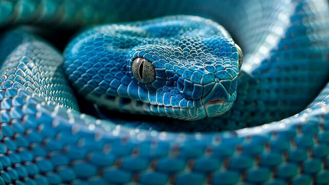 Discover the stunning beauty of a blue tree python resting in its vibrant habitat during the golden hour of sunset