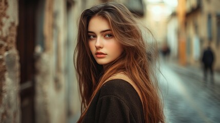 Obraz premium Portrait of a Young Woman in a City Street
