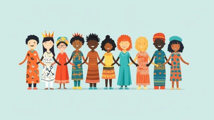 Fototapeta premium Embracing Cultural Diversity - Group of Diverse People Holding Hands in Inclusivity Concept Vector Illustration