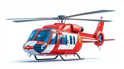 A vibrant red and white helicopter showcasing modern design and advanced aerodynamics, perfect for rescue and emergency services.