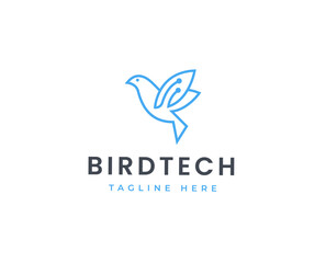 Obraz premium Bird tech logo design concept. Line art style animal vector illustrations