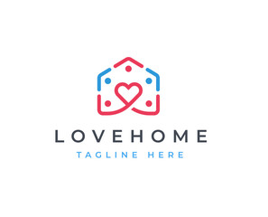 Home love house heart logo design concept. Charity or care logo symbol icon template