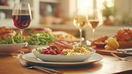 Family Thanksgiving gathering focused on gratitude, with heartfelt words of thanks shared before the meal The warm atmosphere highlights the importance of appreciating loved ones