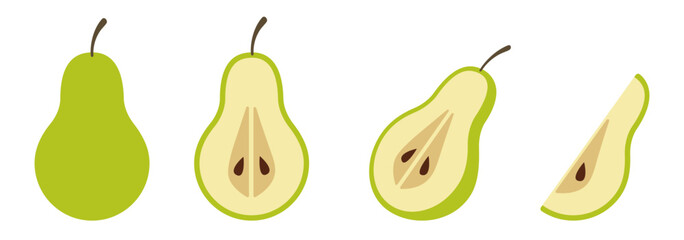 Sliced Green Pear Illustration in Flat Style