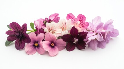 Obraz premium Bunch of symbolic flowers in various shades, elegantly arranged on a white background, offering a sense of peace and beauty