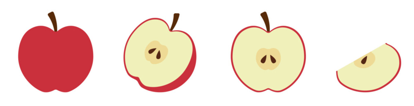 Flat Design Whole and Sliced Red Apple Illustration