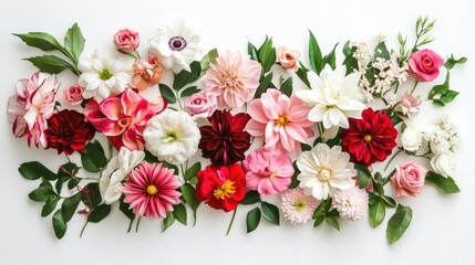 A beautiful bunch of meaningful flowers arranged elegantly on a white background, symbolizing love and positivity with delicate petals and vibrant colors