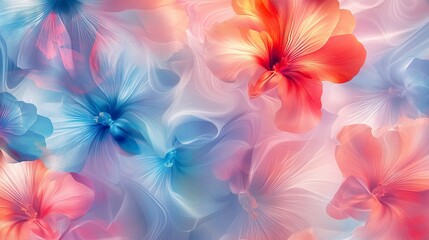 Vivid floral patterns with a soft, blurred wave effect. Digitally printed on fabric, these designs can enhance a wide range of items, including wallpaper, garments, and home decor.