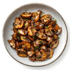 Fototapeta premium Savory Sauted Mushrooms with Cajun Spice on Minimalist Paneled Backdrop