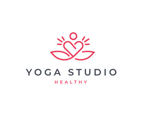 Yoga studio wellness logo with clean and elegant lines style design vector illustration