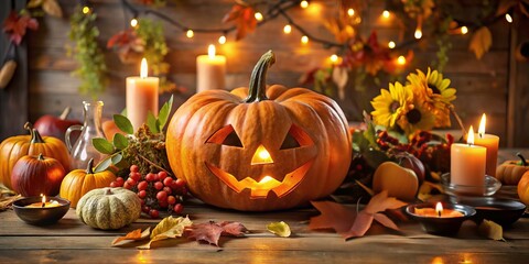 Halloween decorations featuring pumpkin centre peace