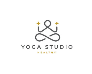 Yoga studio wellness logo with clean and elegant lines style design vector illustration