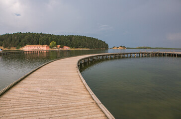 The picturesque Zvernec monastery located on an island in Albania. Beautiful outdoor scene of Albania, Europe. Traveling