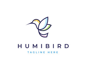 Fototapeta premium Minimalist hummingbird logo design with modern color and elegant lines style design vector illustration