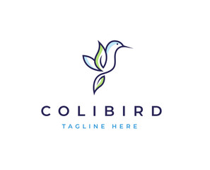 Minimalist modern bird and leaf symbol logo design with clean and elegant lines style design vector illustration